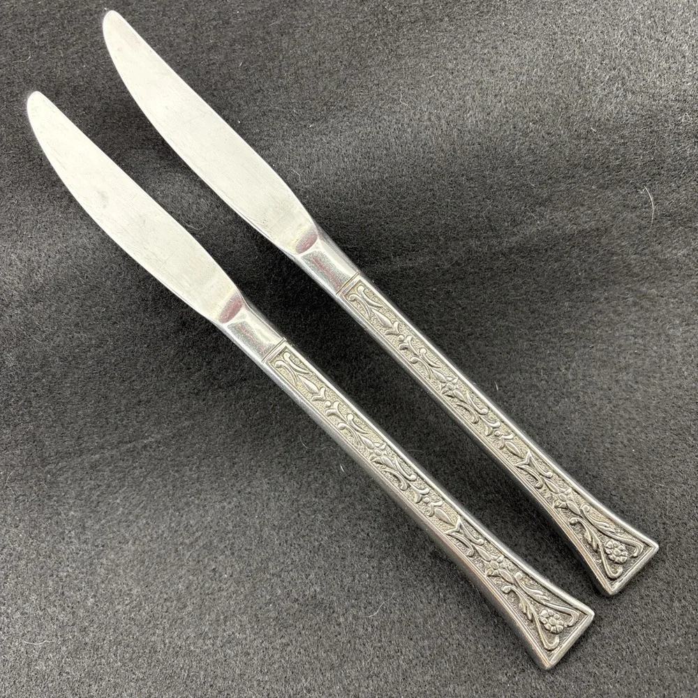 2  Siboney Grand Prix Stainless Modern Hollow Dinner Knives‎ Textured Japan